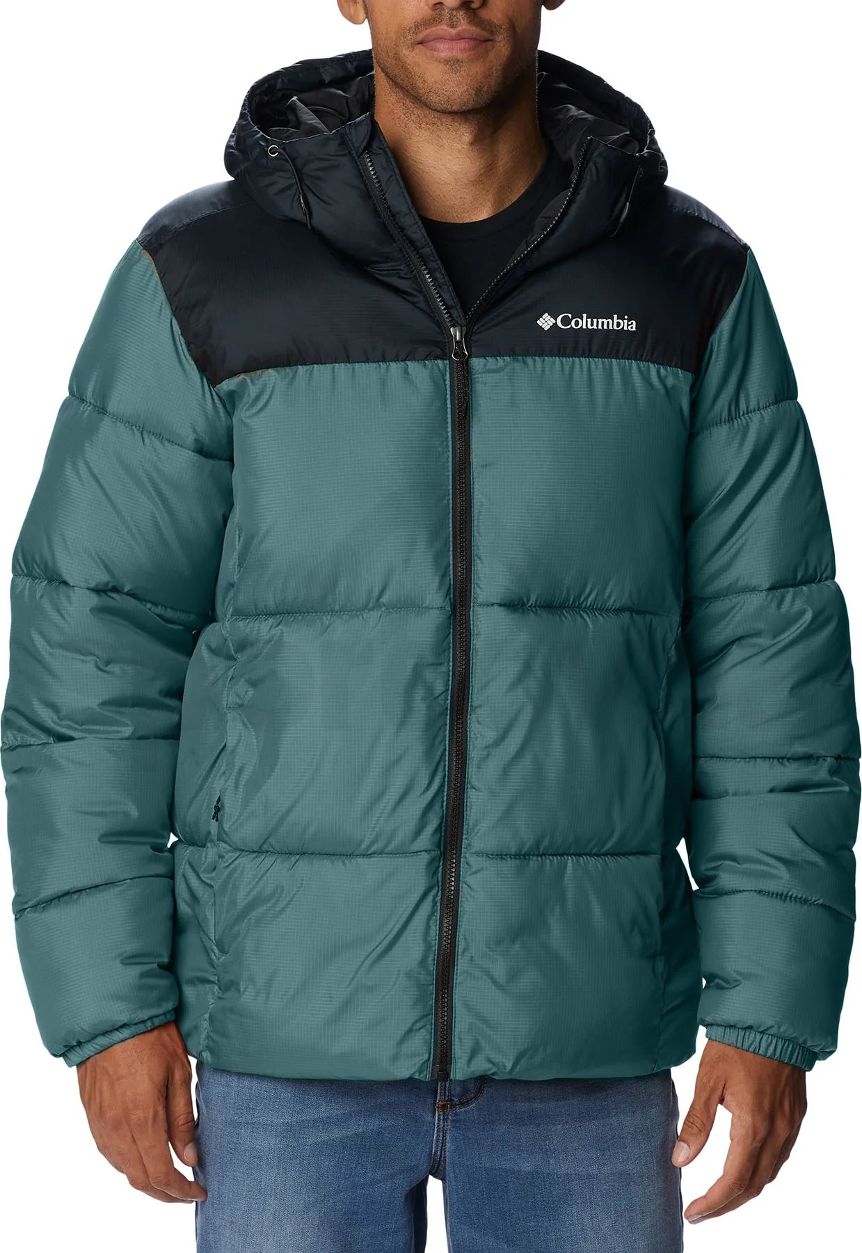 Bunda Columbia Puffect™ Hooded Jacket M - zelená/modrá/černá