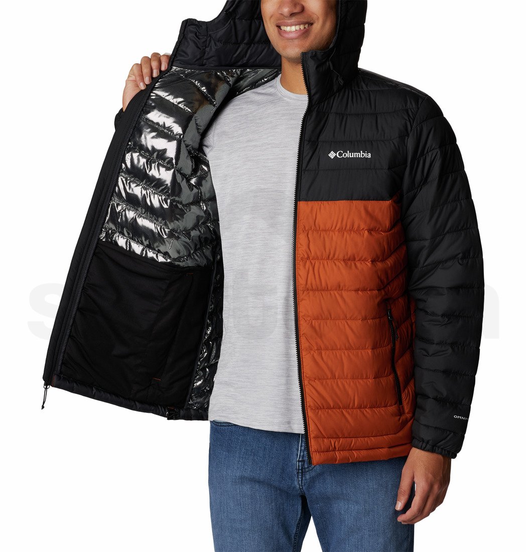 Bunda Columbia Powder Lite™ Hooded Jacket M - černá/oranžová