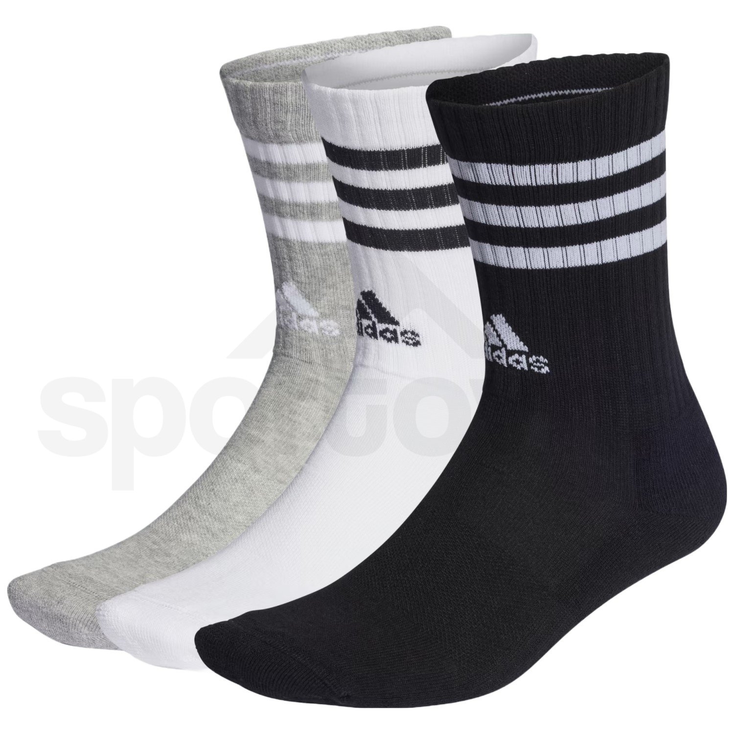 Ponožky Adidas 3-Stripes Cushioned Sportswear Crew 3P - šedá/bílá/černá