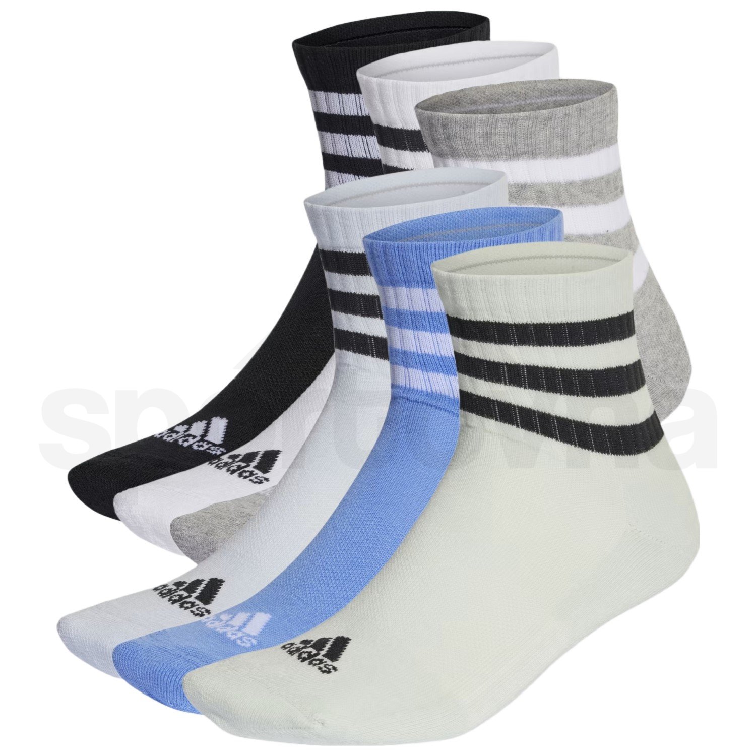 Ponožky Adidas 3-Stripes Cushioned Sportswear Mid 3P - šedá/bílá/černá