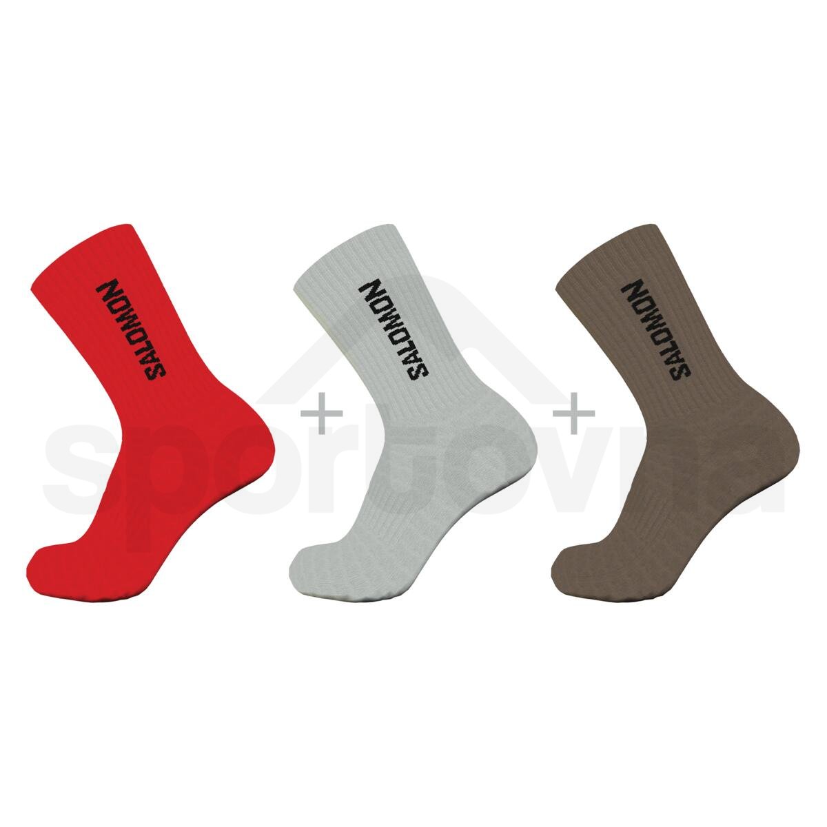 Ponožky Salomon Everyday Crew 3-Pack - červená/hnědá/šedá