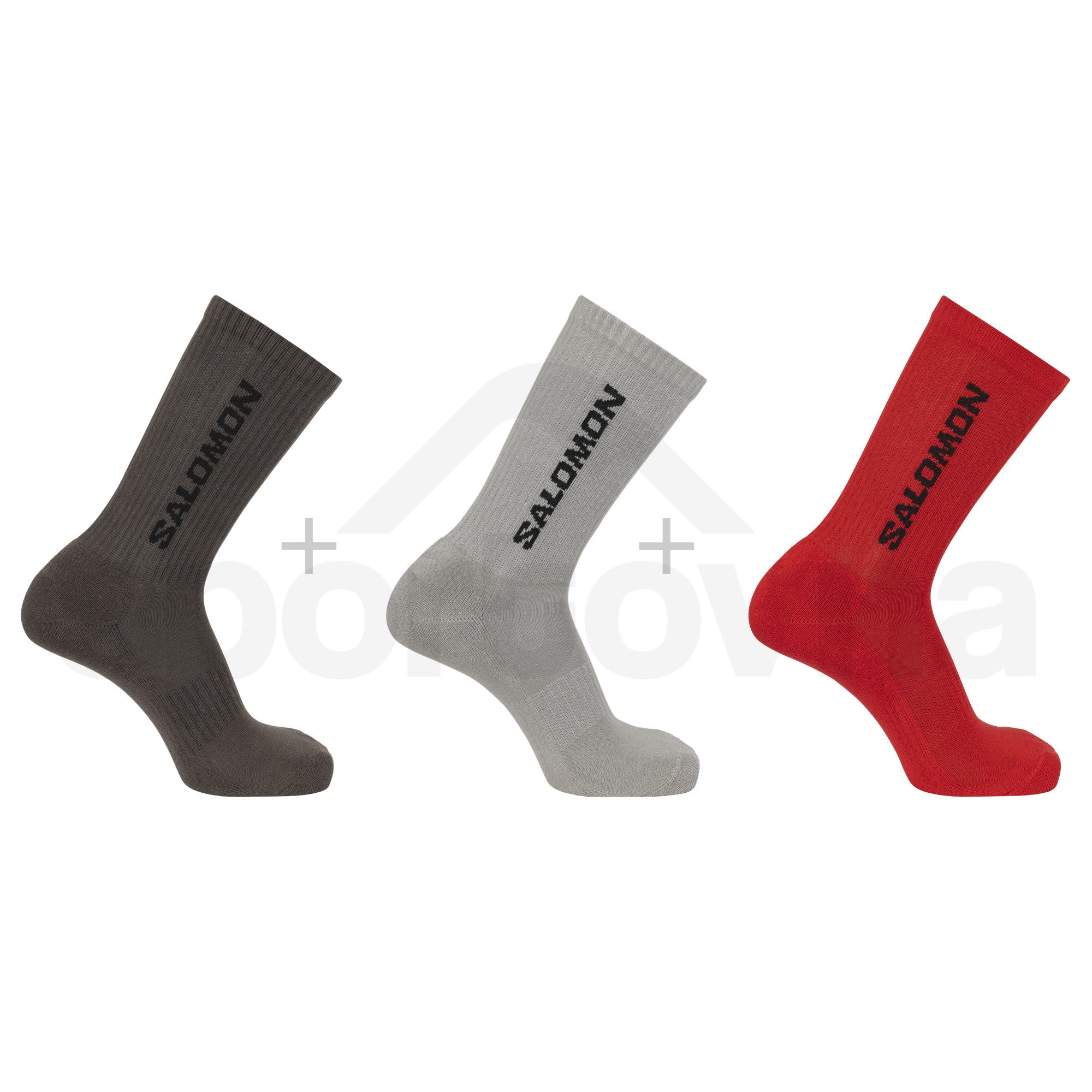 Ponožky Salomon Everyday Crew 3-Pack - červená/hnědá/šedá