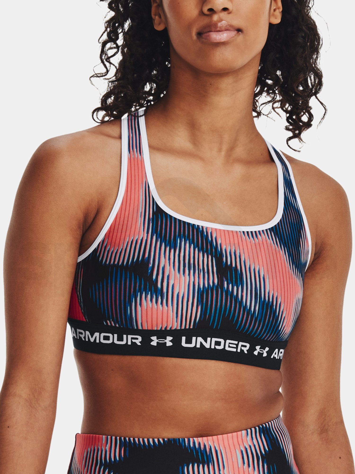 Podprsenka Under Armour Crossback Mid Print W - růžová/modrá