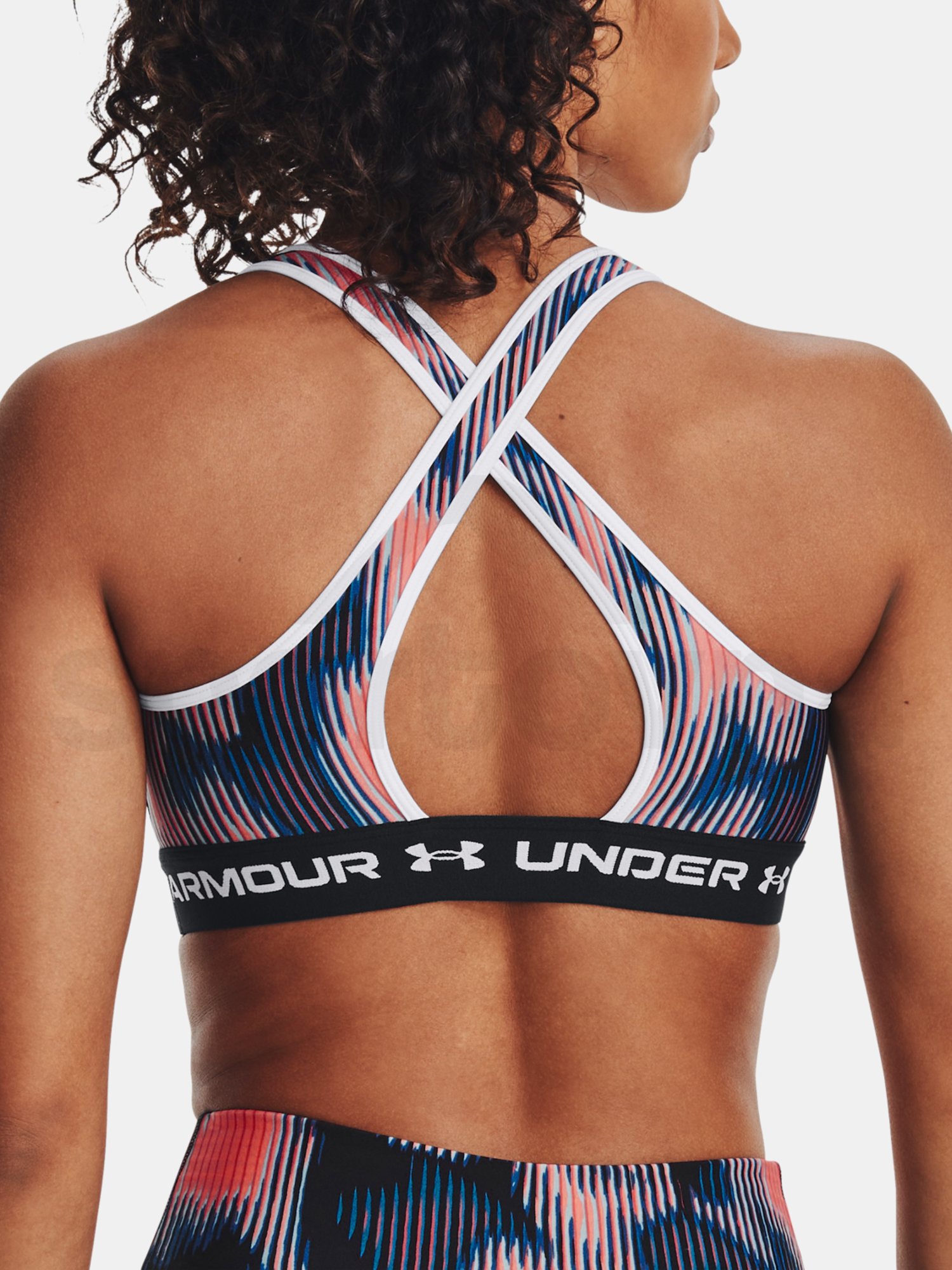 Podprsenka Under Armour Crossback Mid Print W - růžová/modrá