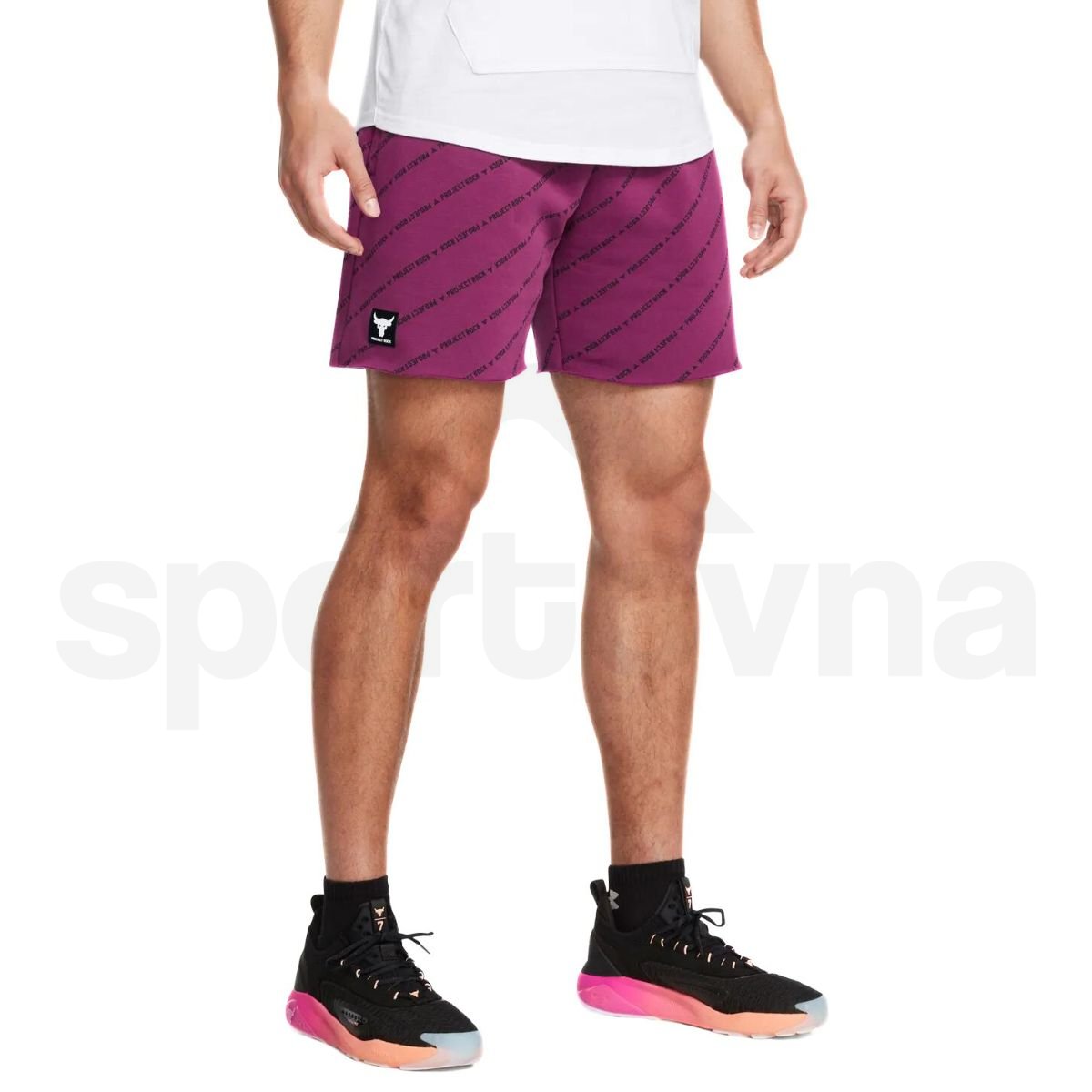 Šortky Under Armour Project Rock Icon Fleece Short Pt Badge Of Honor M - fialová