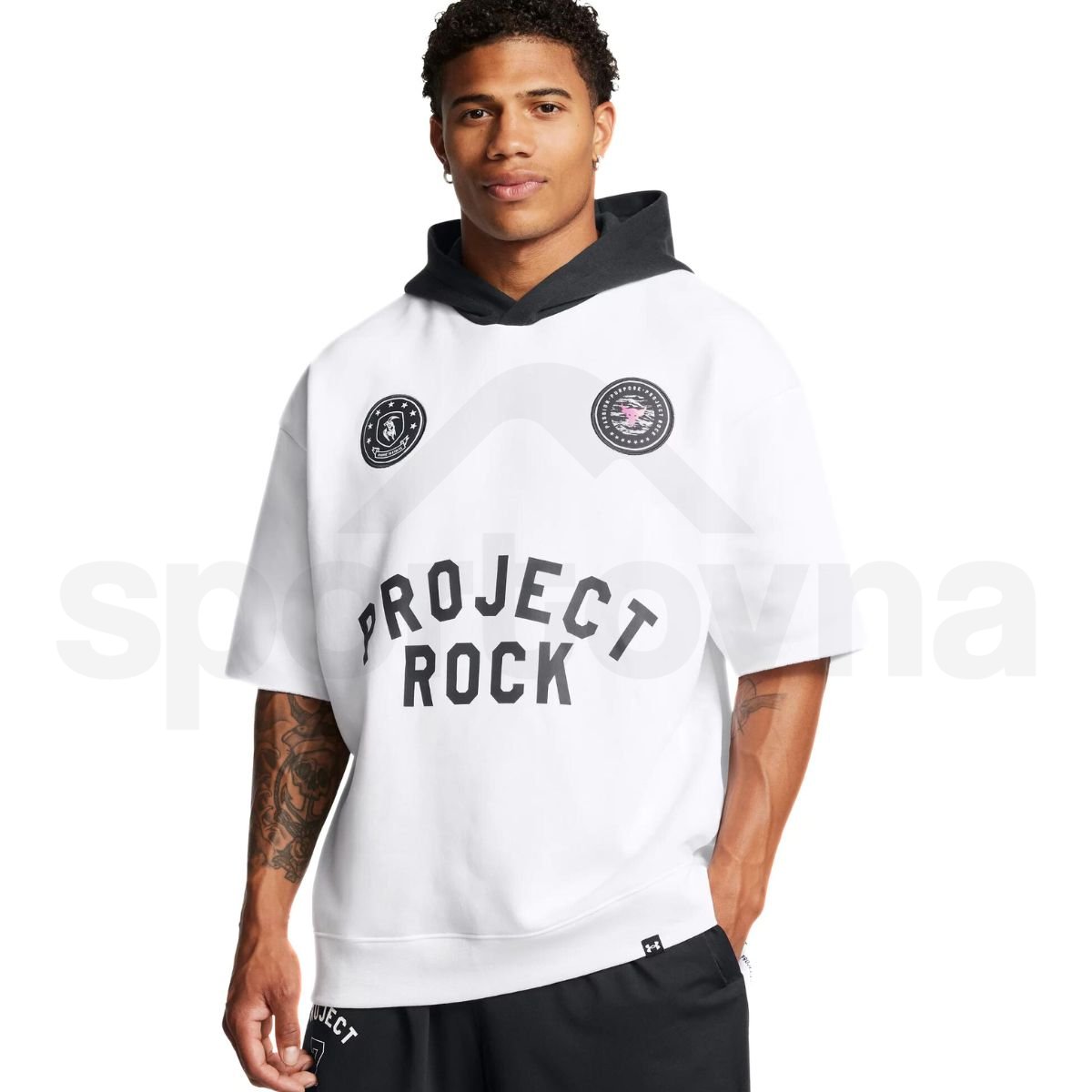 Mikina s kapucňou Under Armour Project Rock Icon Fleece SS Badge Of Honor M - biela