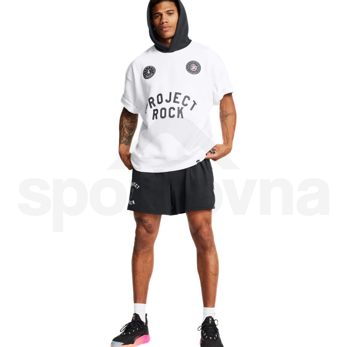 Mikina s kapucňou Under Armour Project Rock Icon Fleece SS Badge Of Honor M - biela