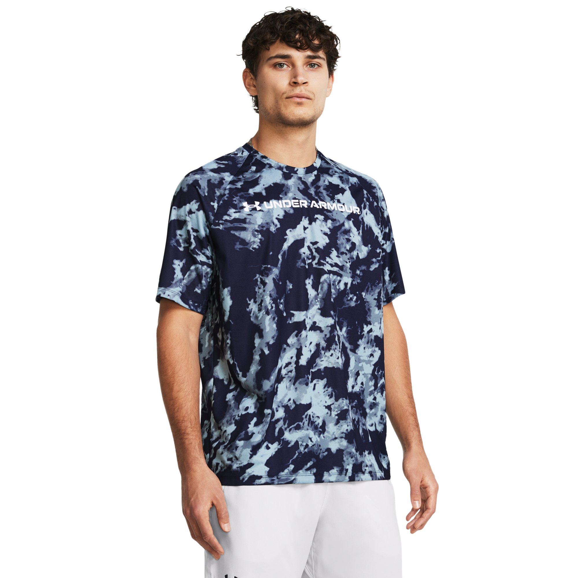 Tričko Under Armour Tech ABC Camo SS M - modrá