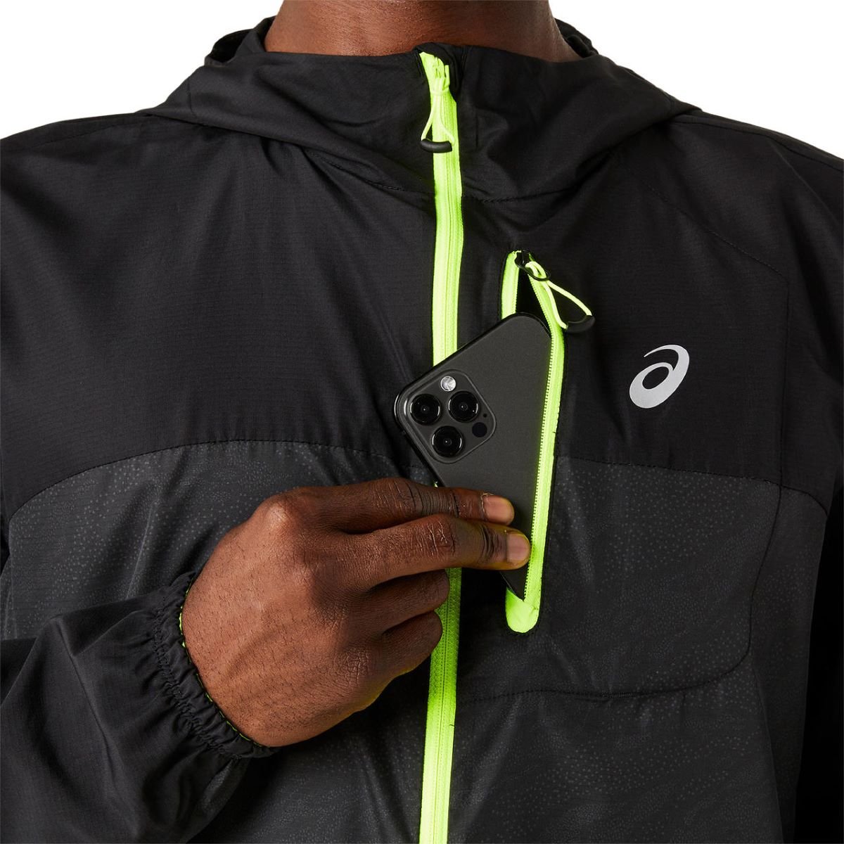 Bunda Asics Fujitrail Packable Windbreaker M - černá/žlutá