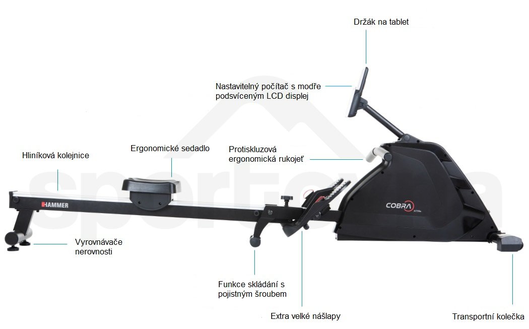 Veslovací trenažér Hammer Rower Cobra XTR Plus II - černá/šedá