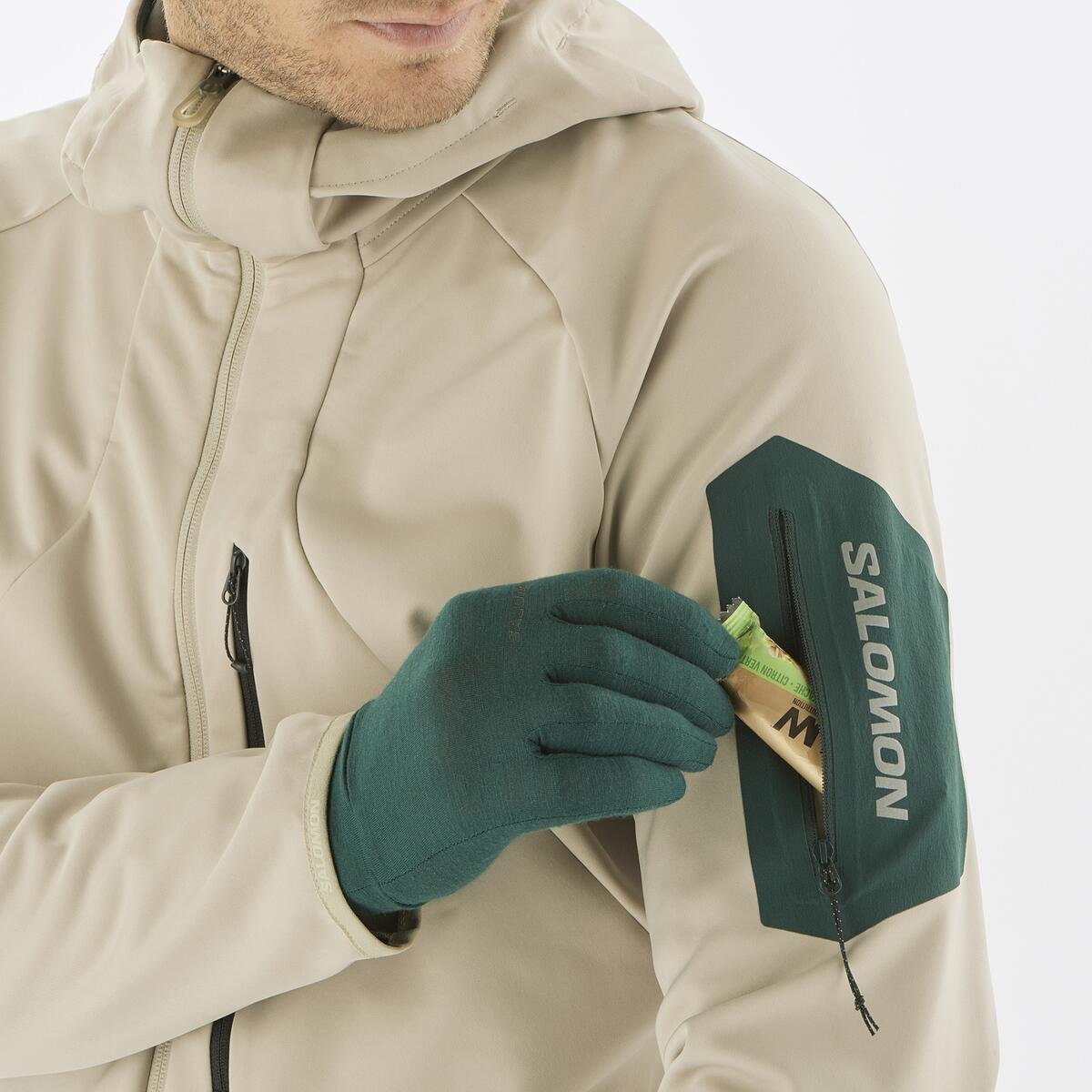 Bunda Salomon MTN GTX® Softshell JKT M - béžová/zelená
