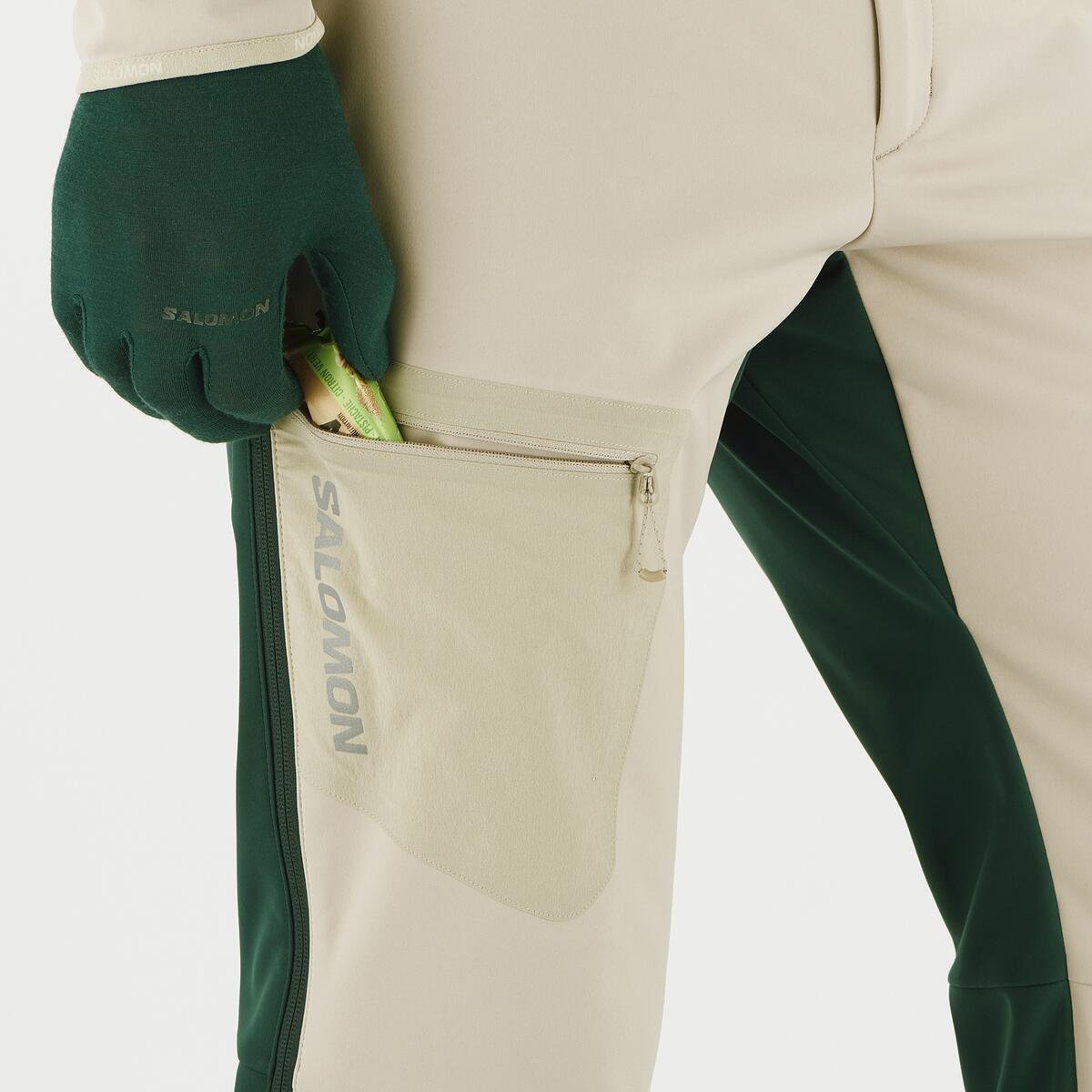 Nohavice Salomon MTN GTX® Softshell - béžová/zelená