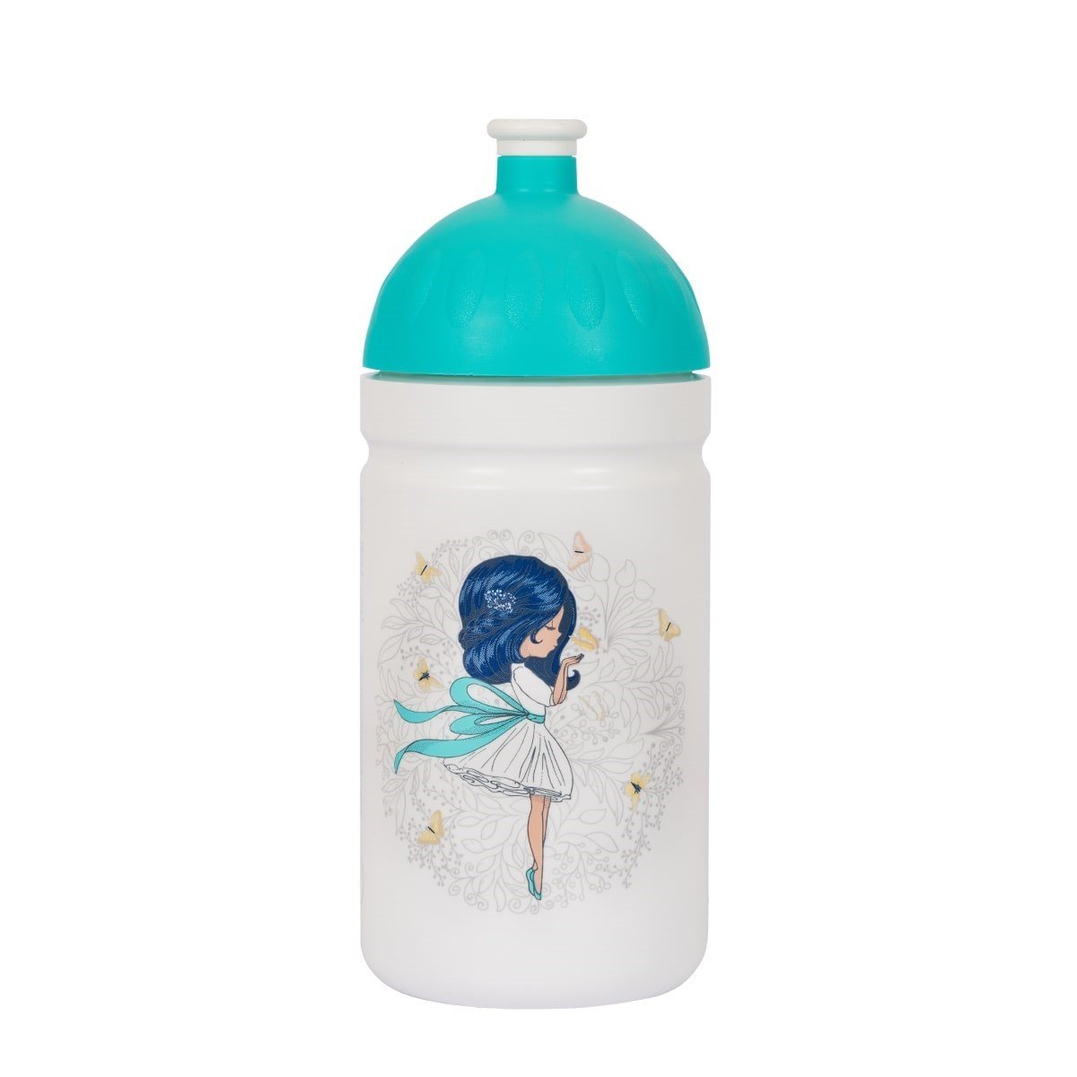 Fľaša Zdravá láhev Dievča s mašľou (500 ml) - modrá/biela