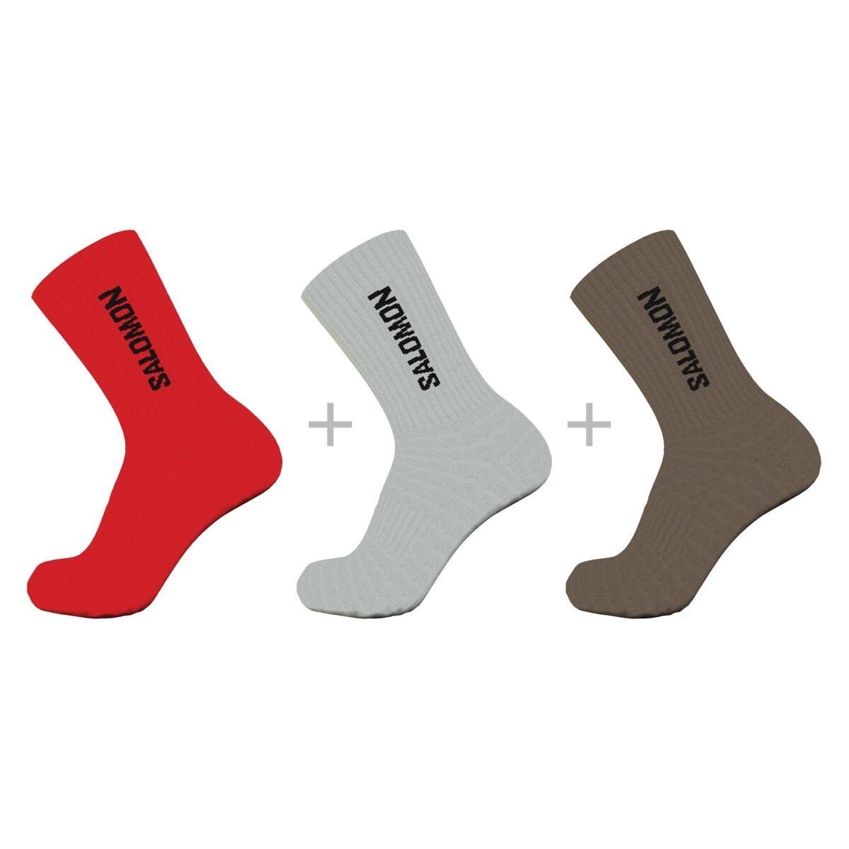 Ponožky Salomon Everyday Crew 3-pack - červená/hnedá/sivá
