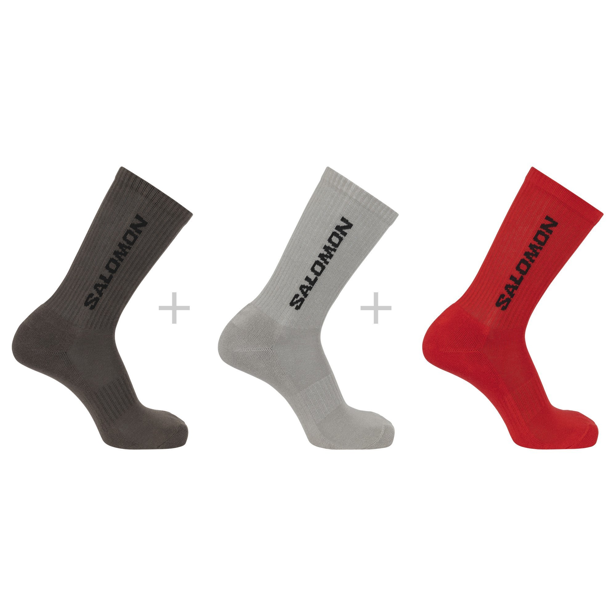 Ponožky Salomon Everyday Crew 3-pack - červená/hnedá/sivá