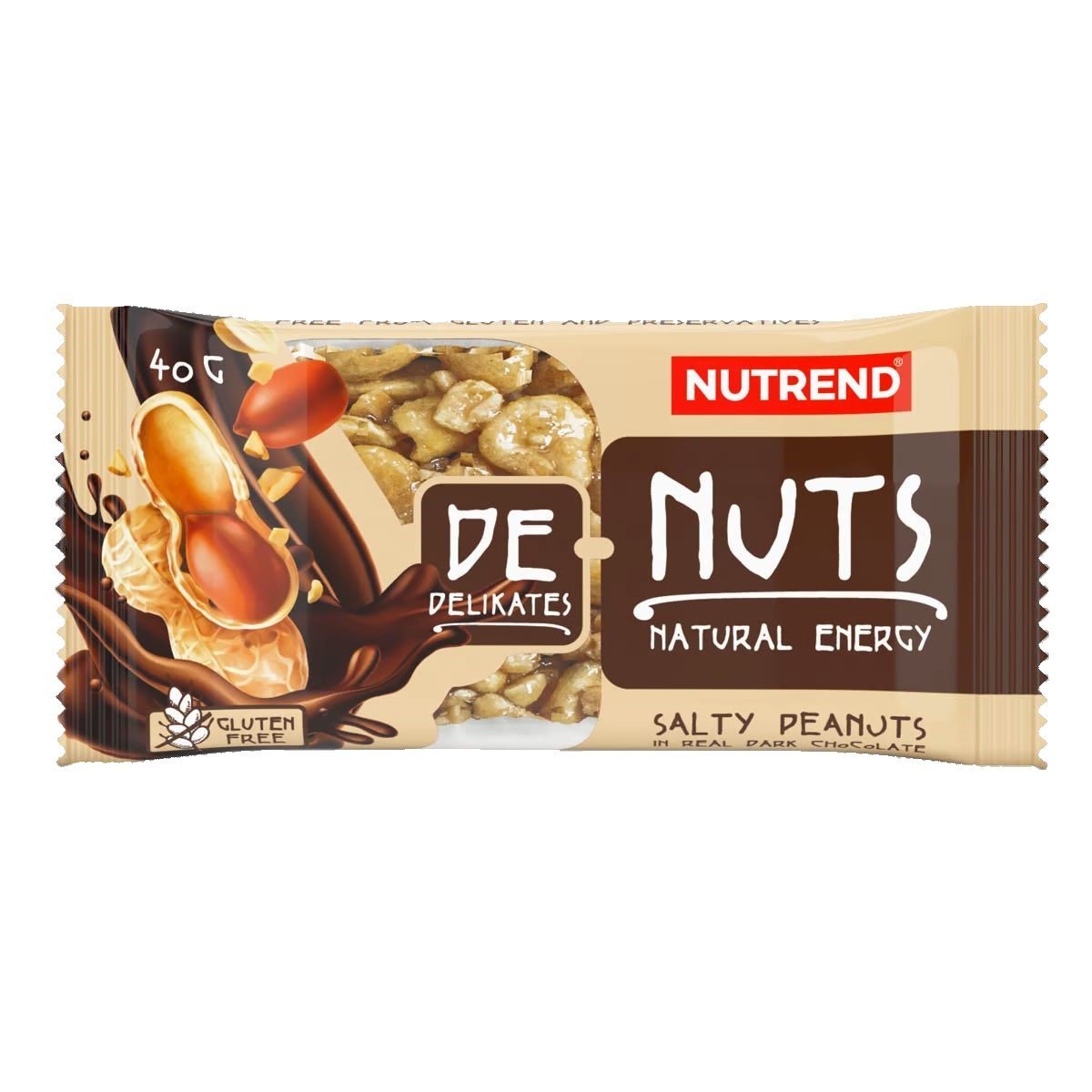 Tyčinka Nutrend DeNuts 40g - slané arašidy v horkej čokoláde