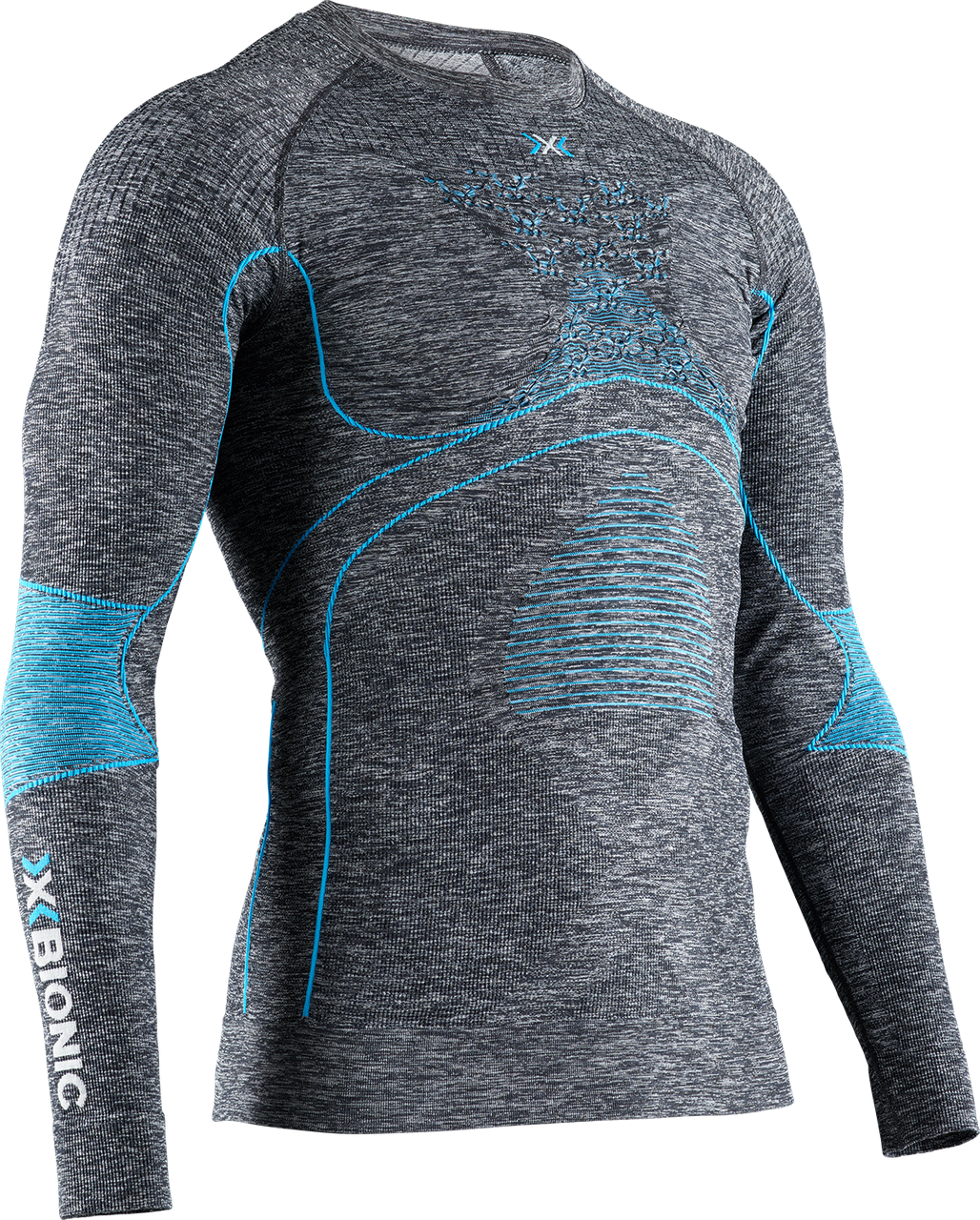 Tričko X-Bionic Energy Accumulator 4.0 Melange Shirt Round Neck LG SL M - sivo-modrá