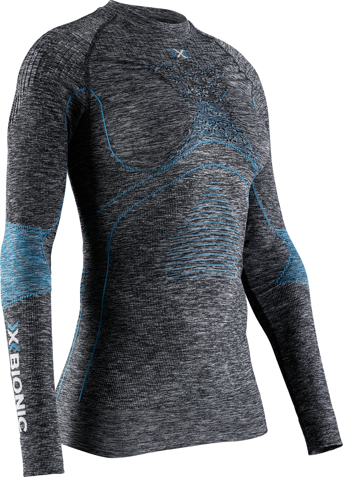 Tričko X-Bionic Energy Accumulator 4.0 Melange Shirt Round Neck LG SL W - sivo-modrá
