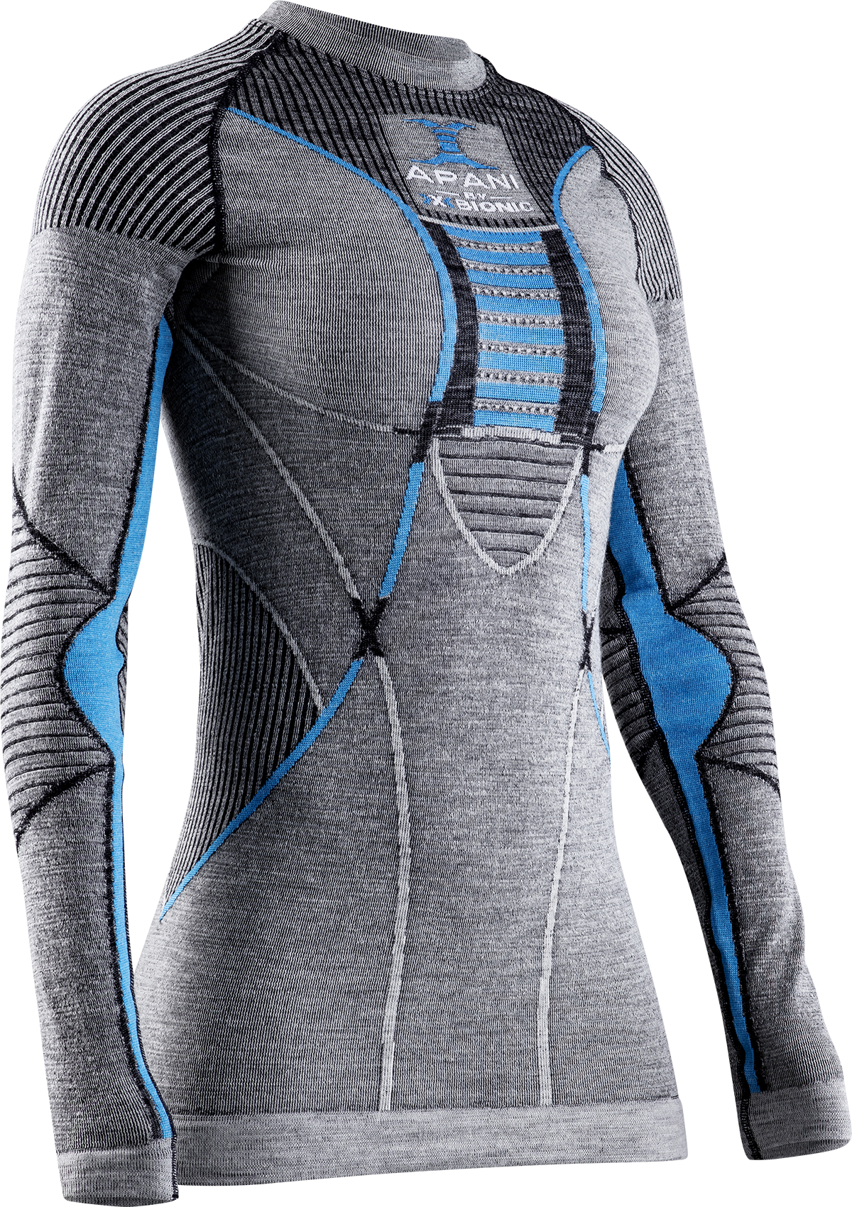 Tričko X-Bionic Apani 4.0 Merino Shirt Round Neck LG SL W - čierna/sivá/modrá