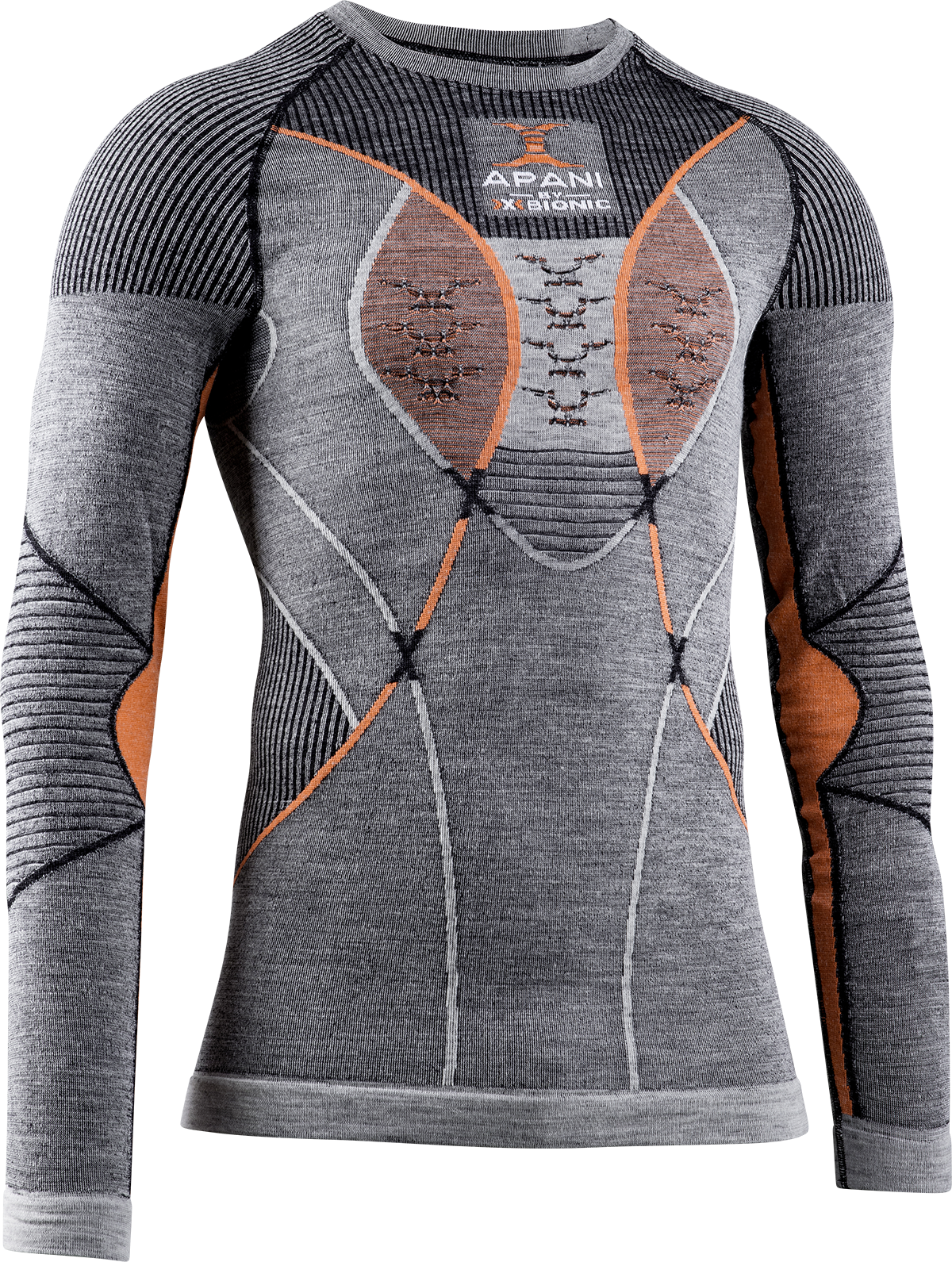 Tričko X-Bionic Apani 4.0 Merino Shirt Round Neck LG SL M - čierna/sivá/oranžová